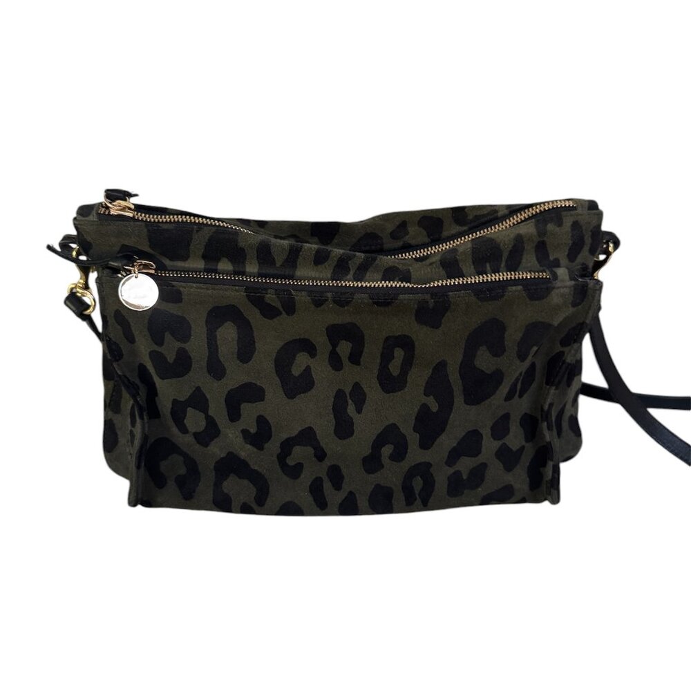 Clare V Gosee Clutch in Army Green Animal Print Suede (like new)